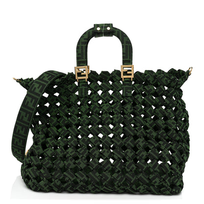 Fendi Fabric Jacquard FF 1974 Woven Knotted FF Tote Verde Black 1 of 7