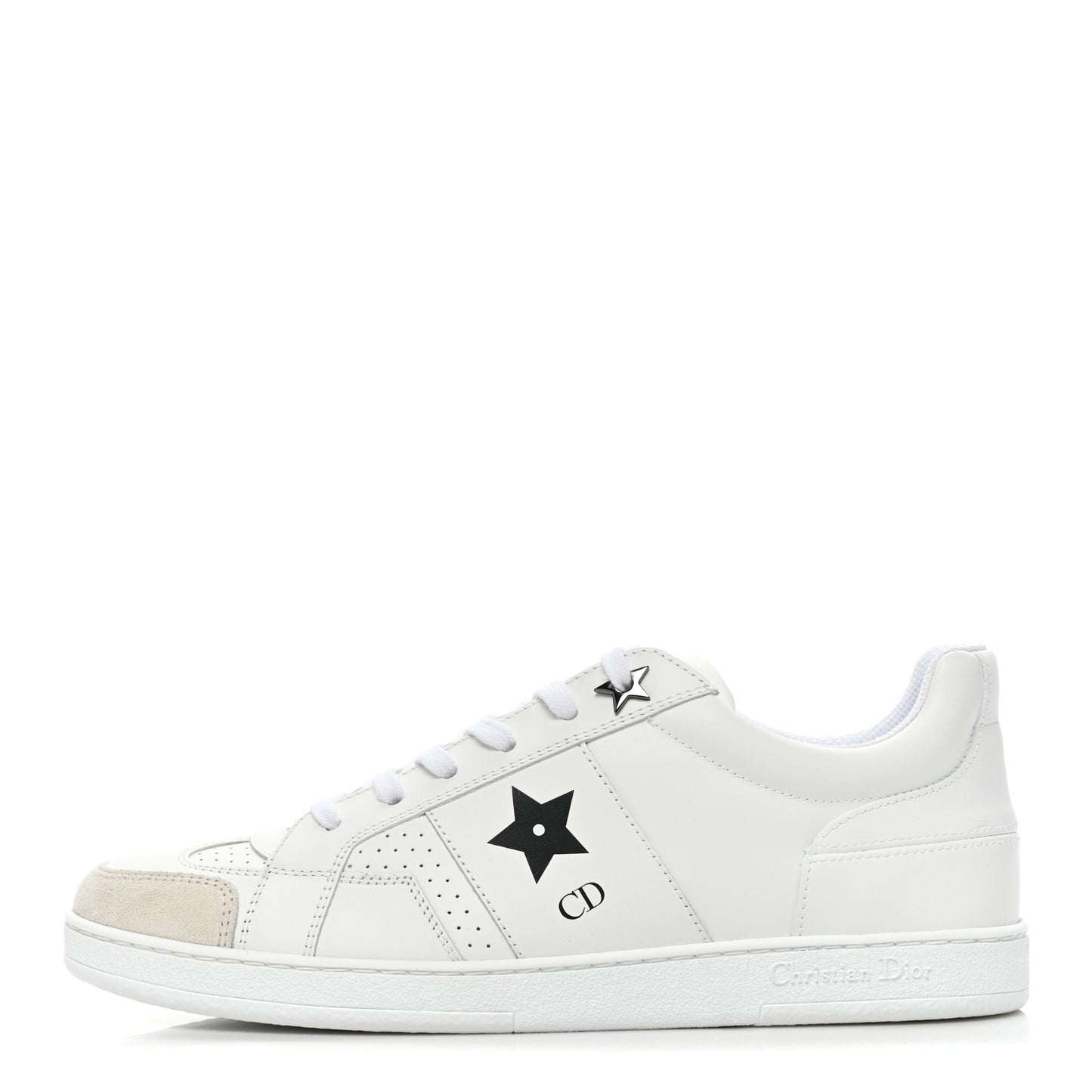 Calfskin Suede Dior Star Low Top Sneakers 38 White Black
