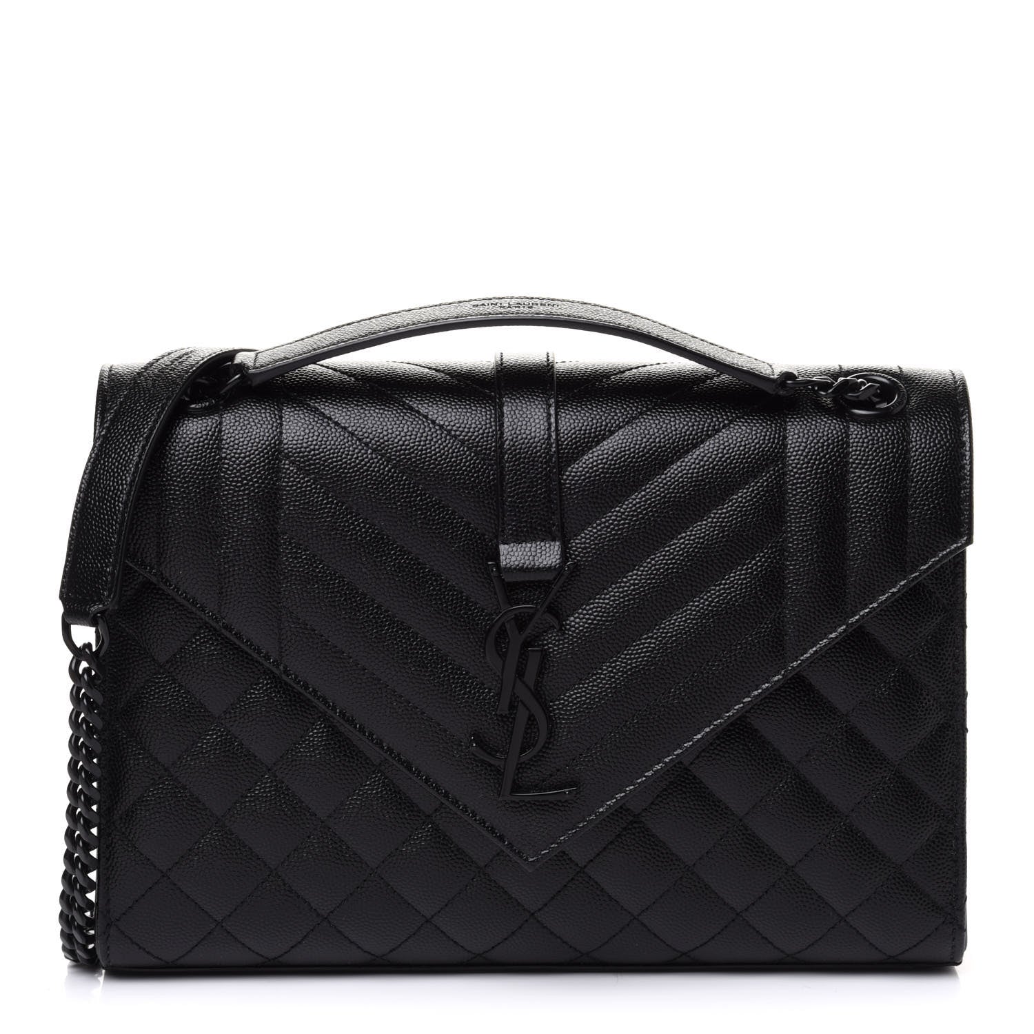 Saint Laurent Grain De Poudre Textured Mixed Matelasse Triquilt Medium Monogram Satchel Black 1 of 12