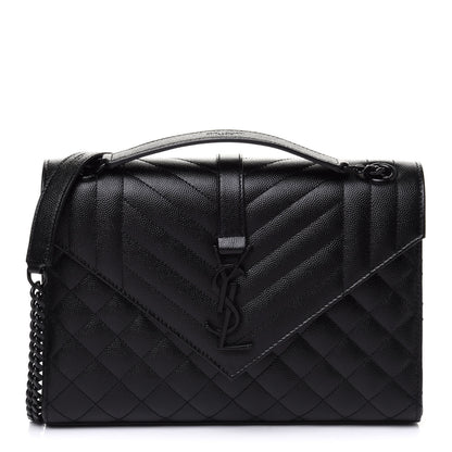 Saint Laurent Grain De Poudre Textured Mixed Matelasse Triquilt Medium Monogram Satchel Black 1 of 12