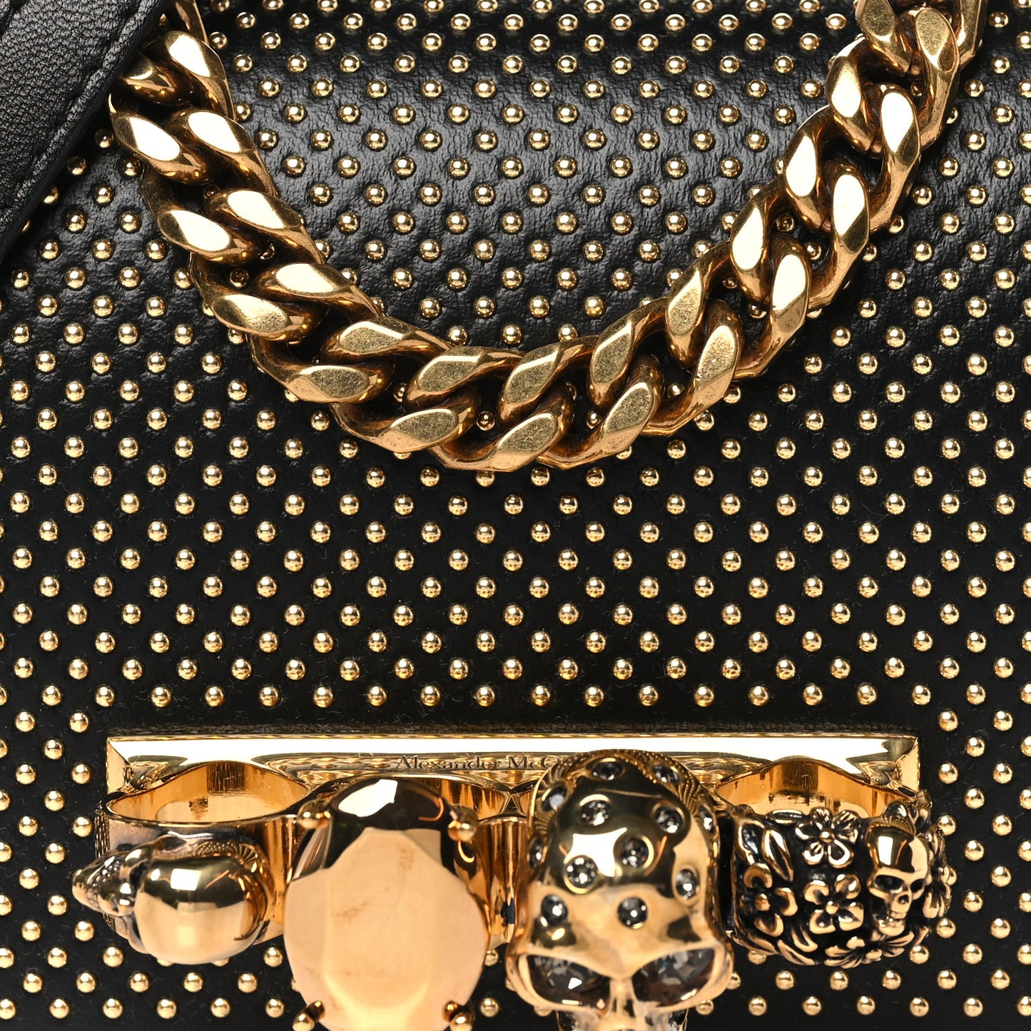 Calfskin Studded Mini Jeweled Knuckle Satchel Black