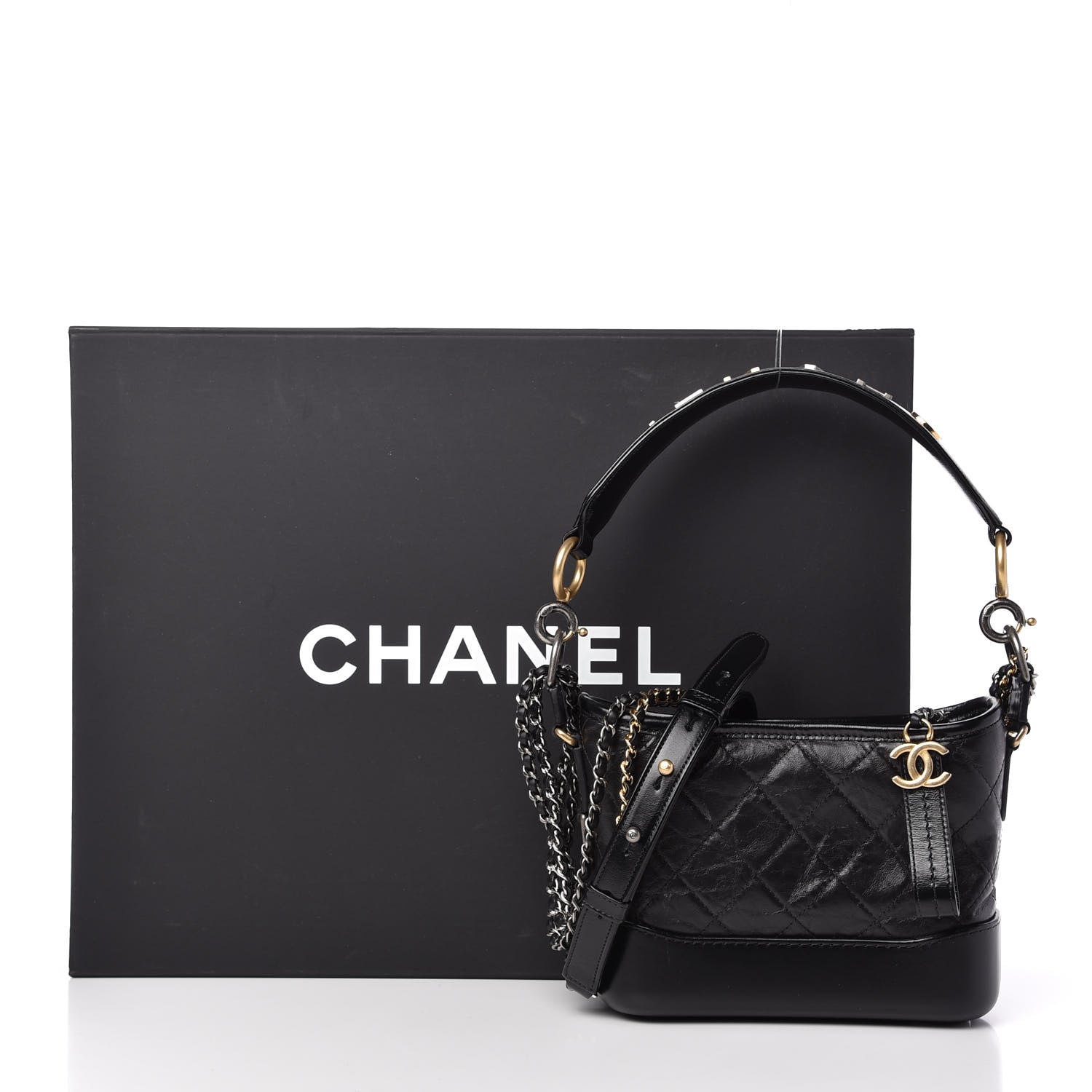 Chanel Aged Calfskin Quilted Small Gabrielle Logo Hobo Black 10 of 10
