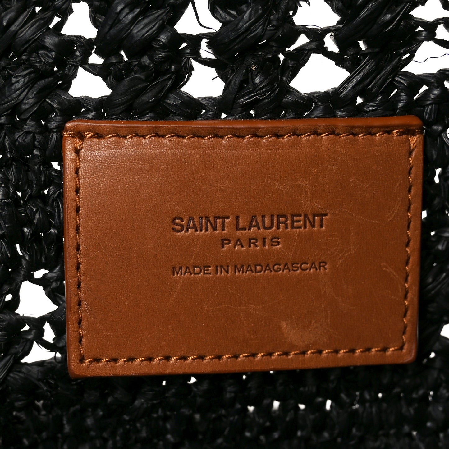 Raffia Calfskin Medium Panier Tote Black