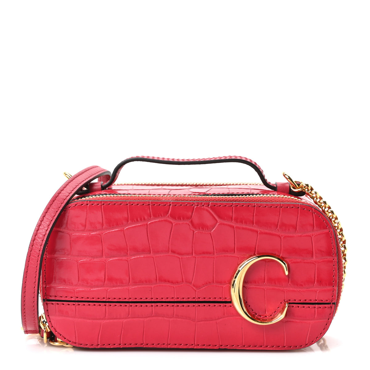 Calfskin Crocodile Embossed Mini C Vanity Bag Red