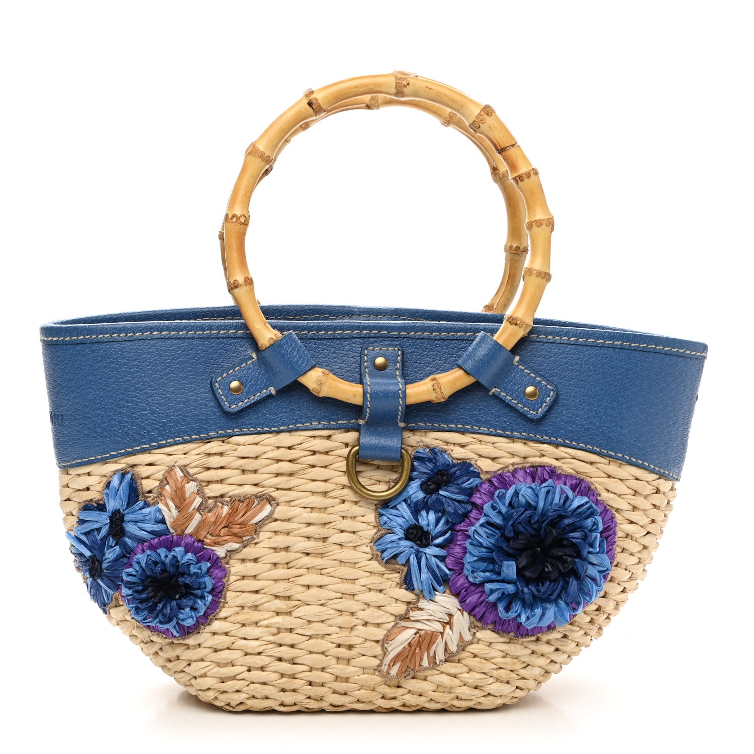 Miu Miu Calfskin Wicker Romantic Basket Bag Naturale Blue 1 of 9