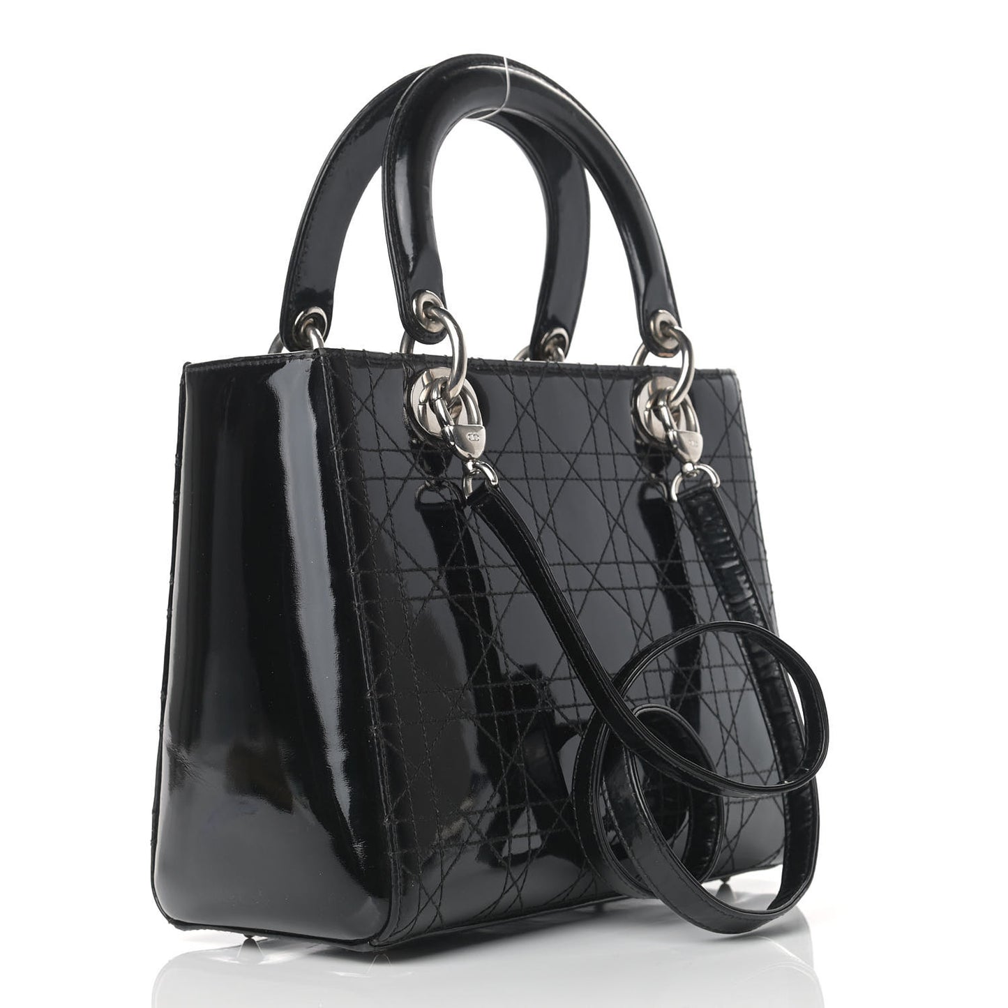 Patent Cannage Stitched Medium Lady Dior Black