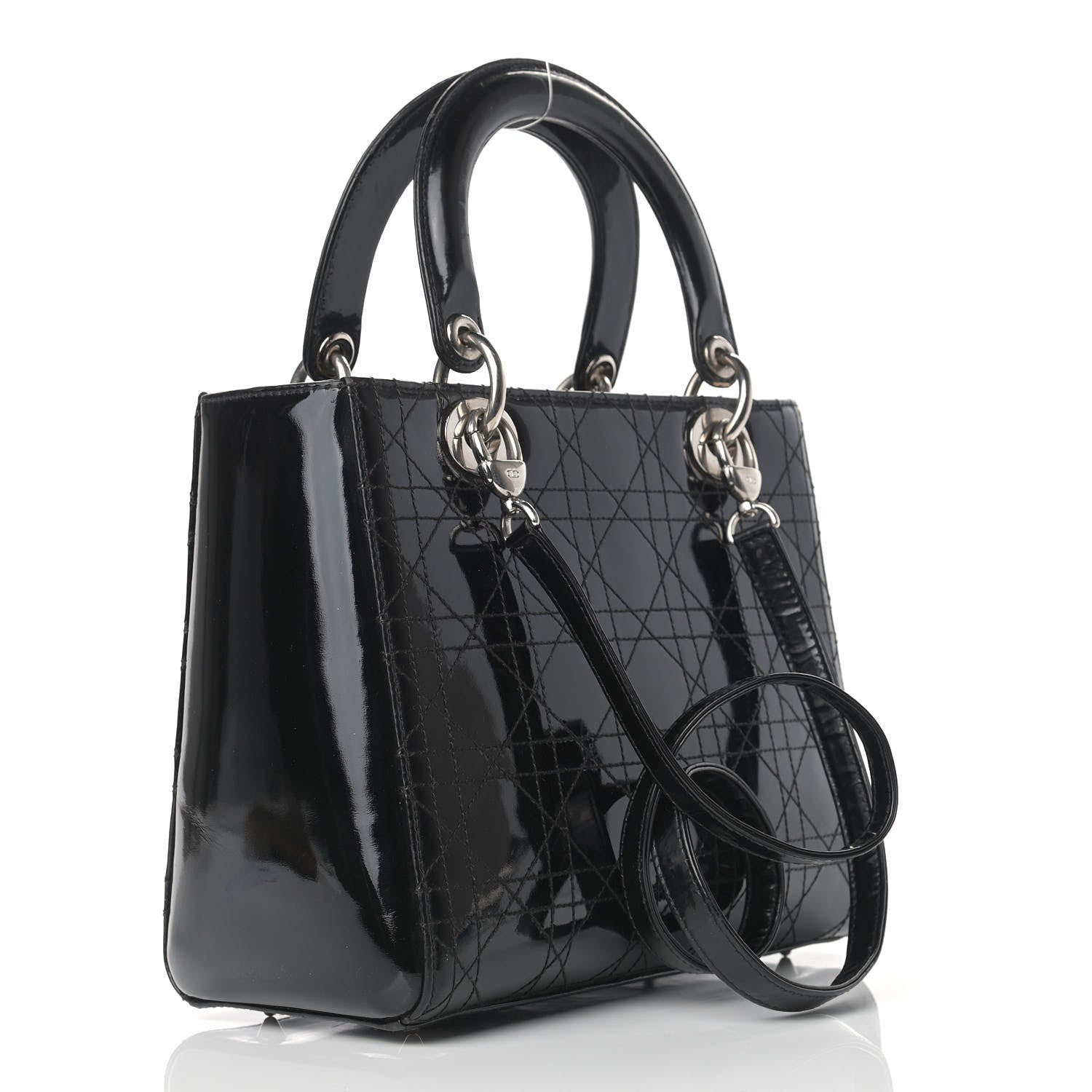 Christian Dior Patent Cannage Stitched Medium Lady Dior Black 2 of 15