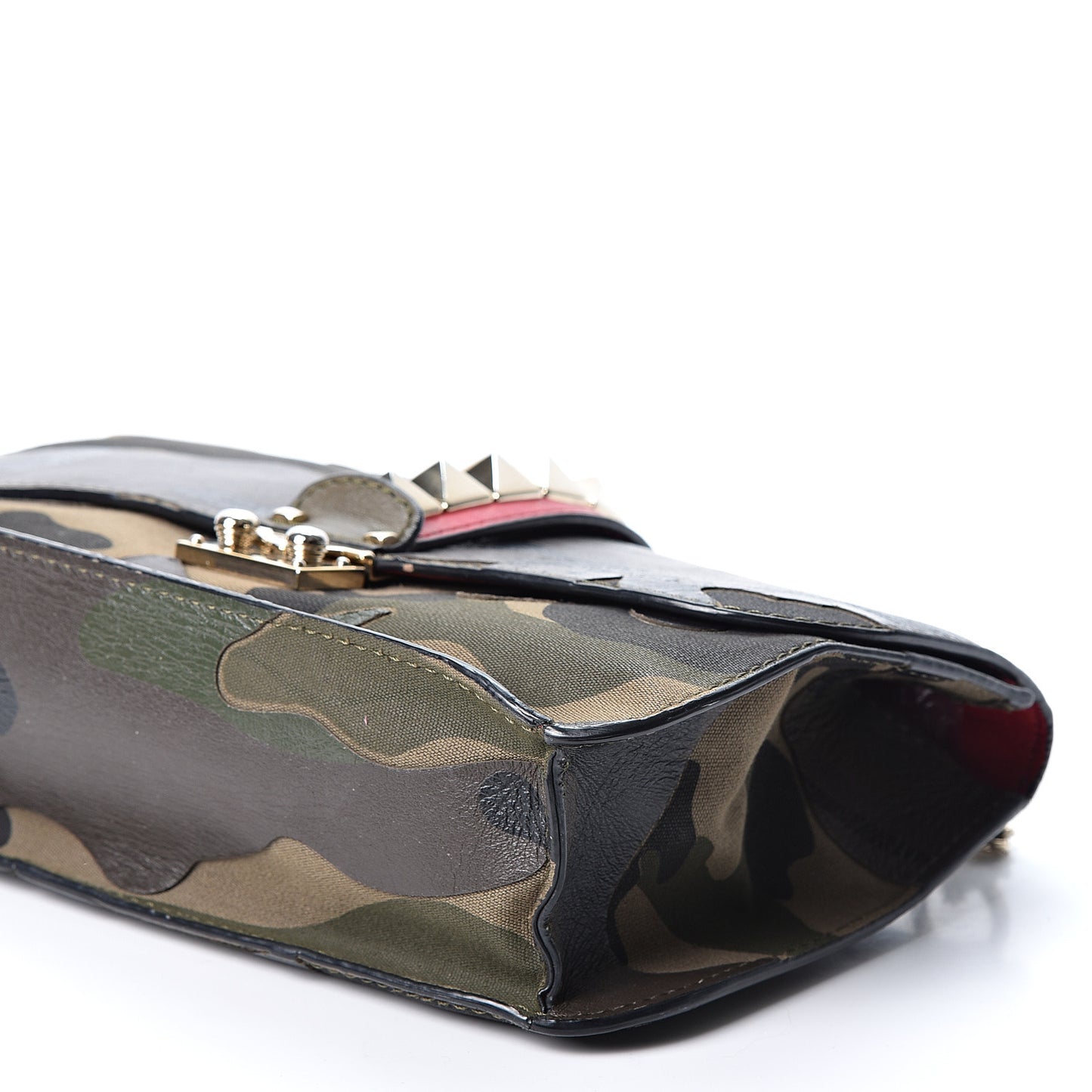 Nappa Canvas Camouflage Medium Glam Lock Rockstud Flap Verde