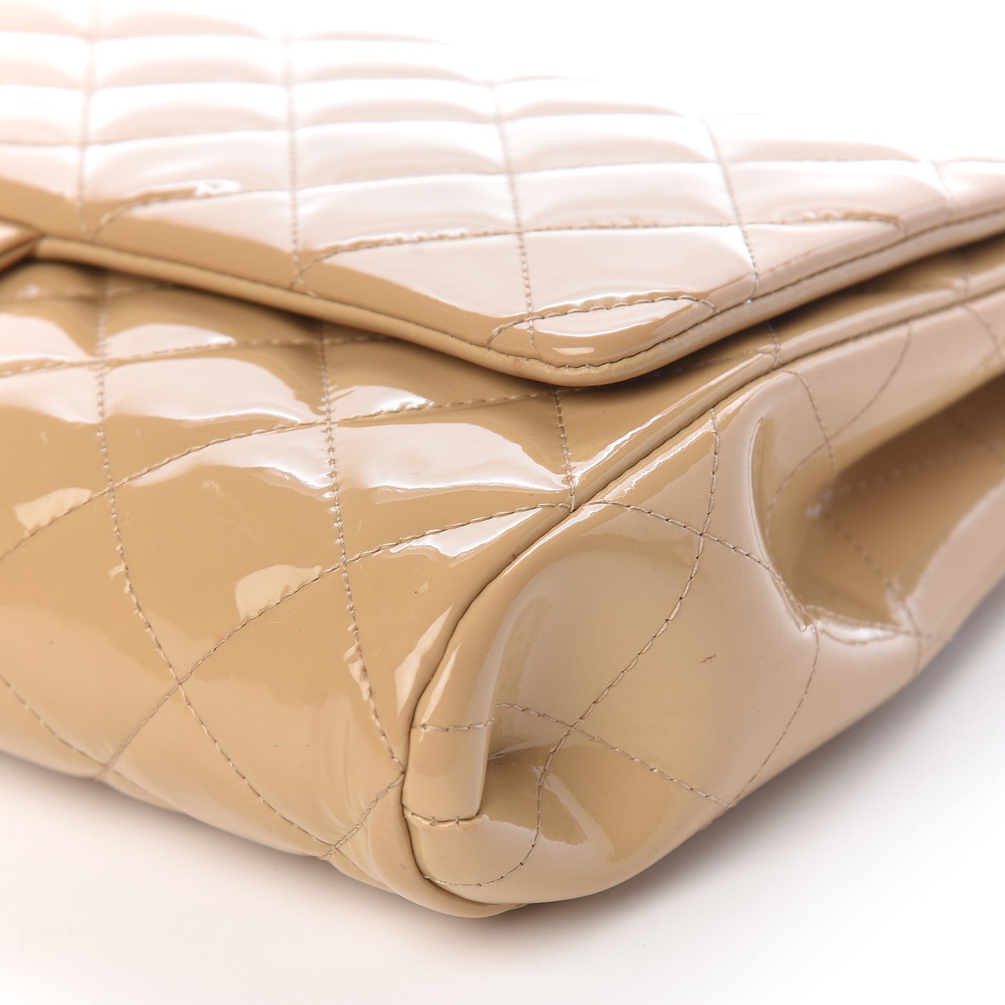 Patent Quilted Clutch with Chain Flap Beige