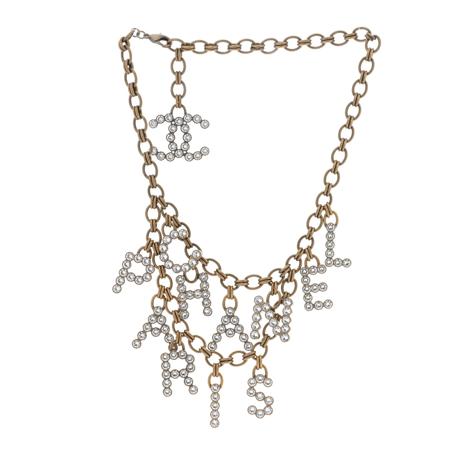 Chanel Crystal City of Lights Letter Chain Necklace Gold 3 of 5