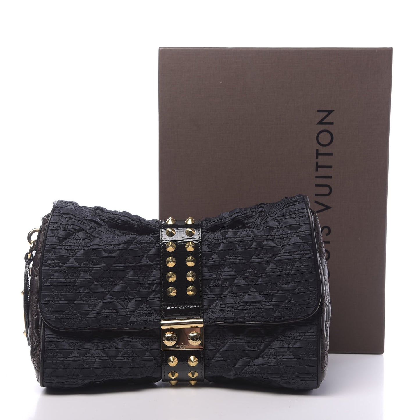 Satin Quilted Monogram Coquette Pochette Navy