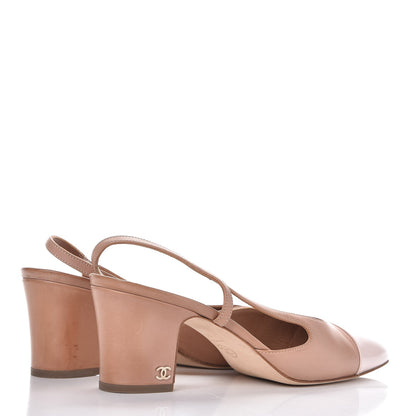 Chanel Calfskin Patent Cap Toe CC Slingback Sandals 39.5 Beige Pink 4 of 14