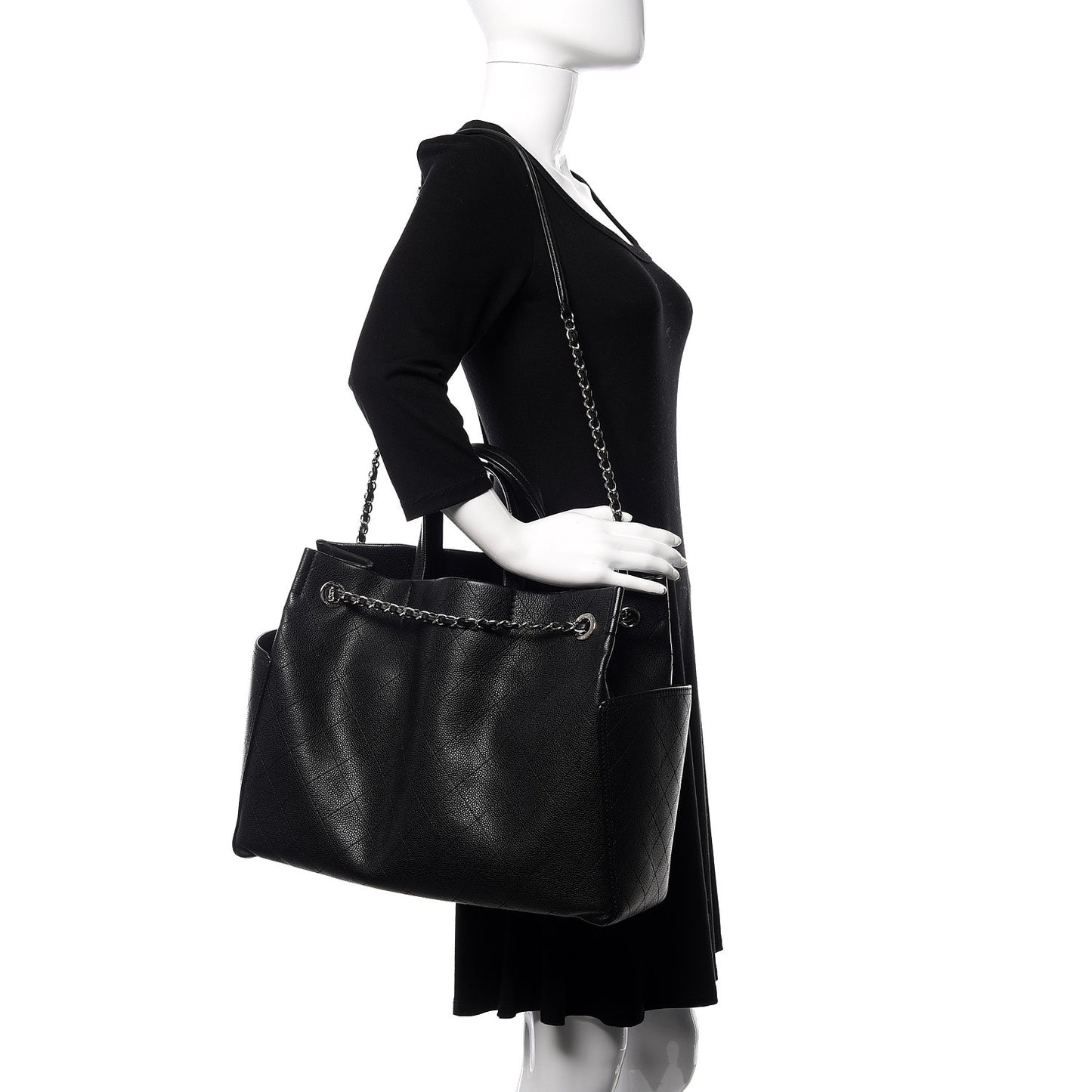 Grained Calfskin CC Pocket Tote Black