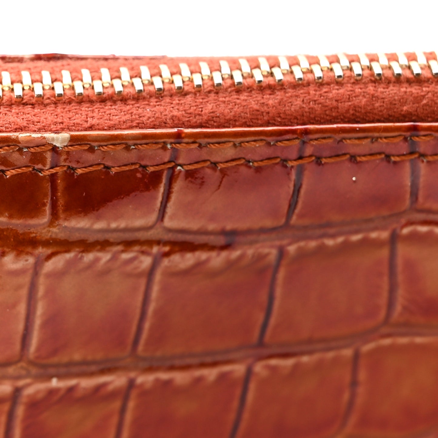 Patent Calfskin Crocodile Embossed Mini Saddle Pochette Orange