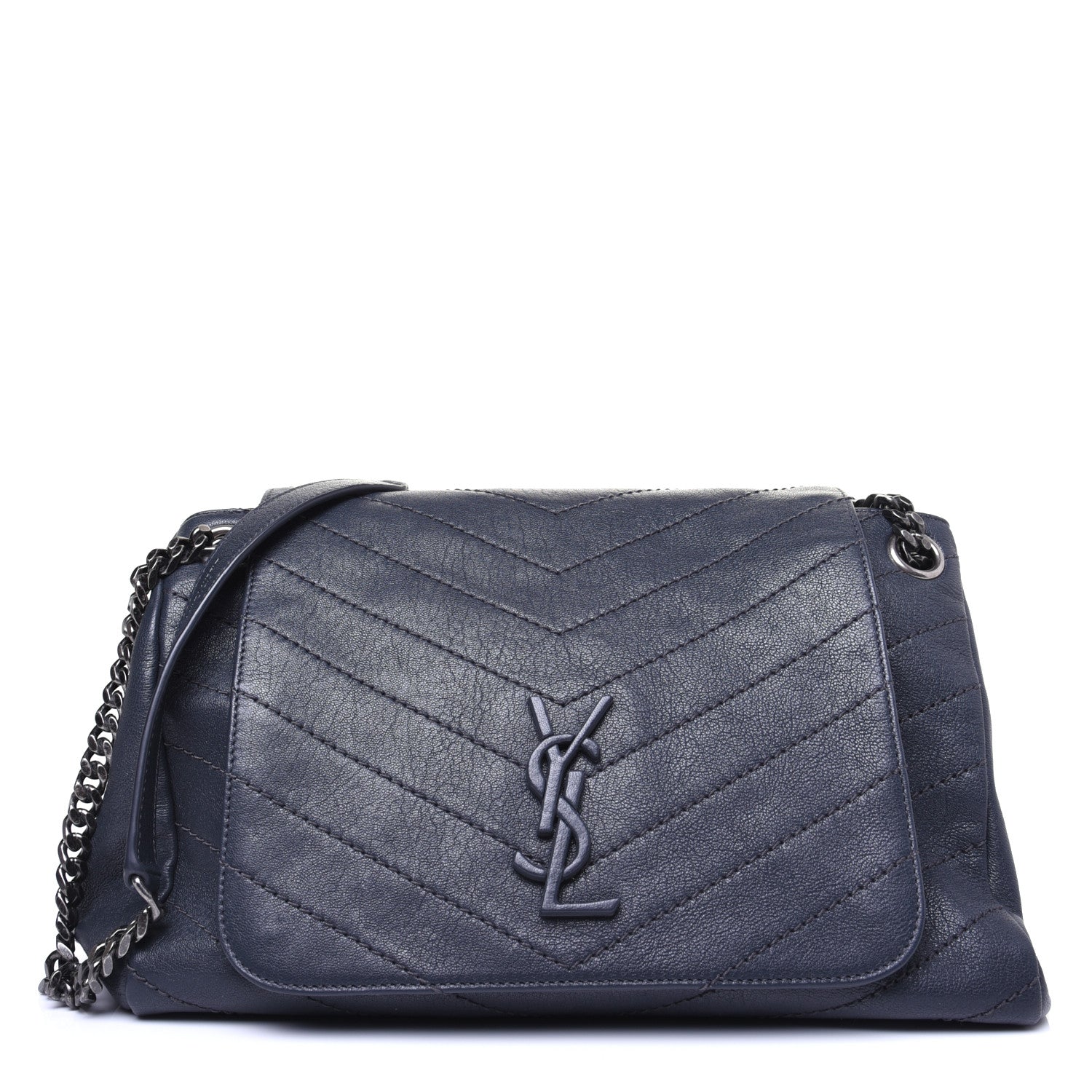 Saint Laurent Vintage Lambskin Chevron Monogram Medium Nolita Dark Smog 2 of 13