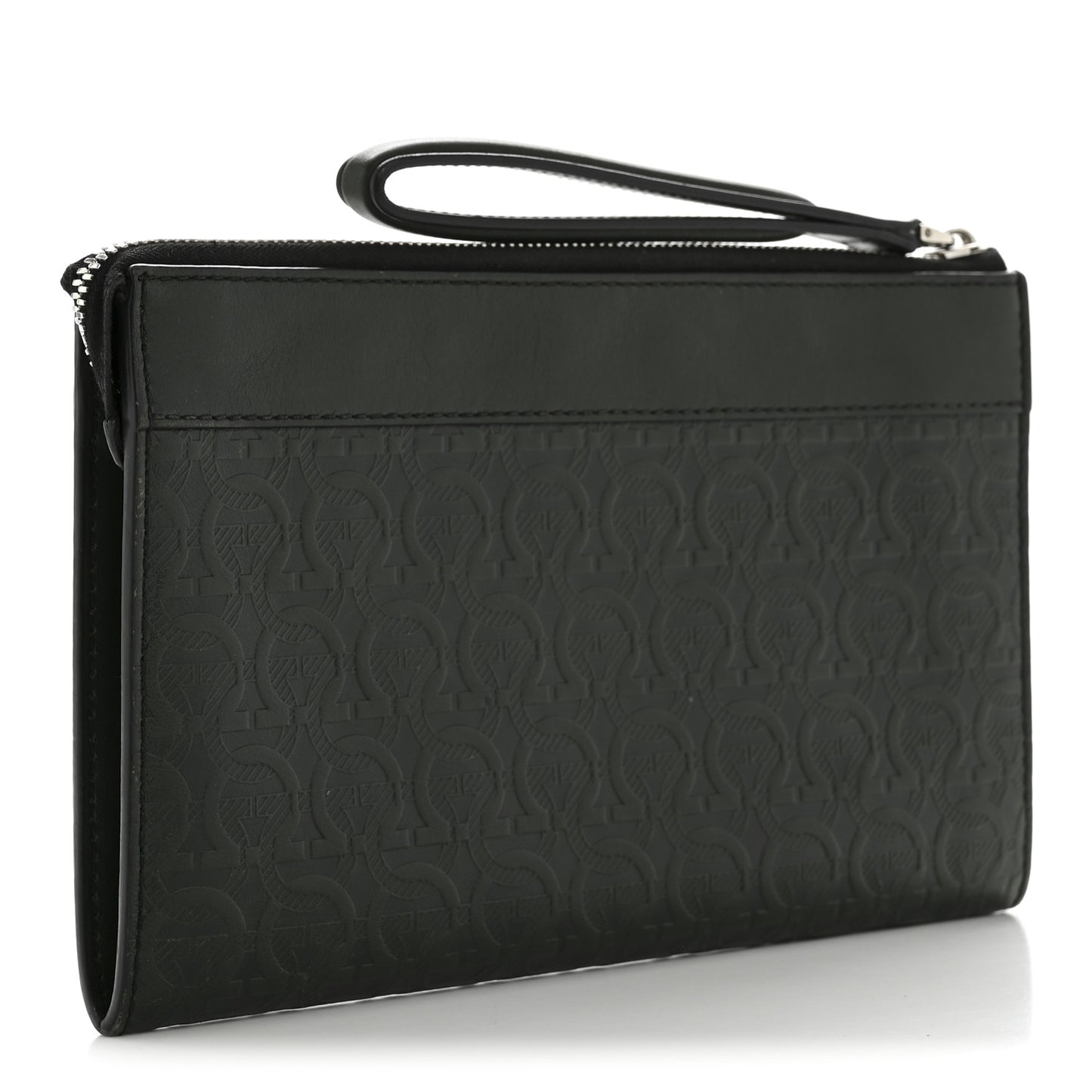 Calfskin Gancini Embossed Wristlet Clutch Dark Green