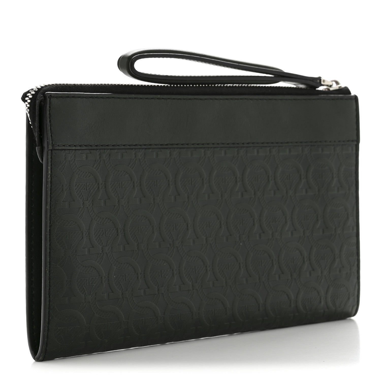 Salvatore Ferragamo Calfskin Gancini Embossed Wristlet Clutch Dark Green 3 of 13