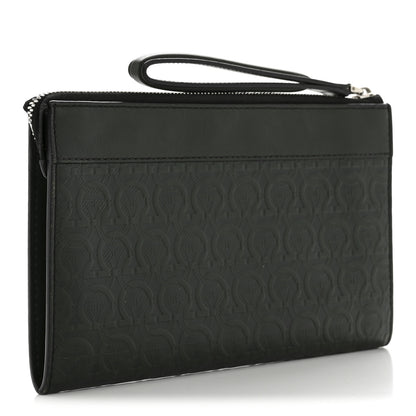 Salvatore Ferragamo Calfskin Gancini Embossed Wristlet Clutch Dark Green 3 of 13