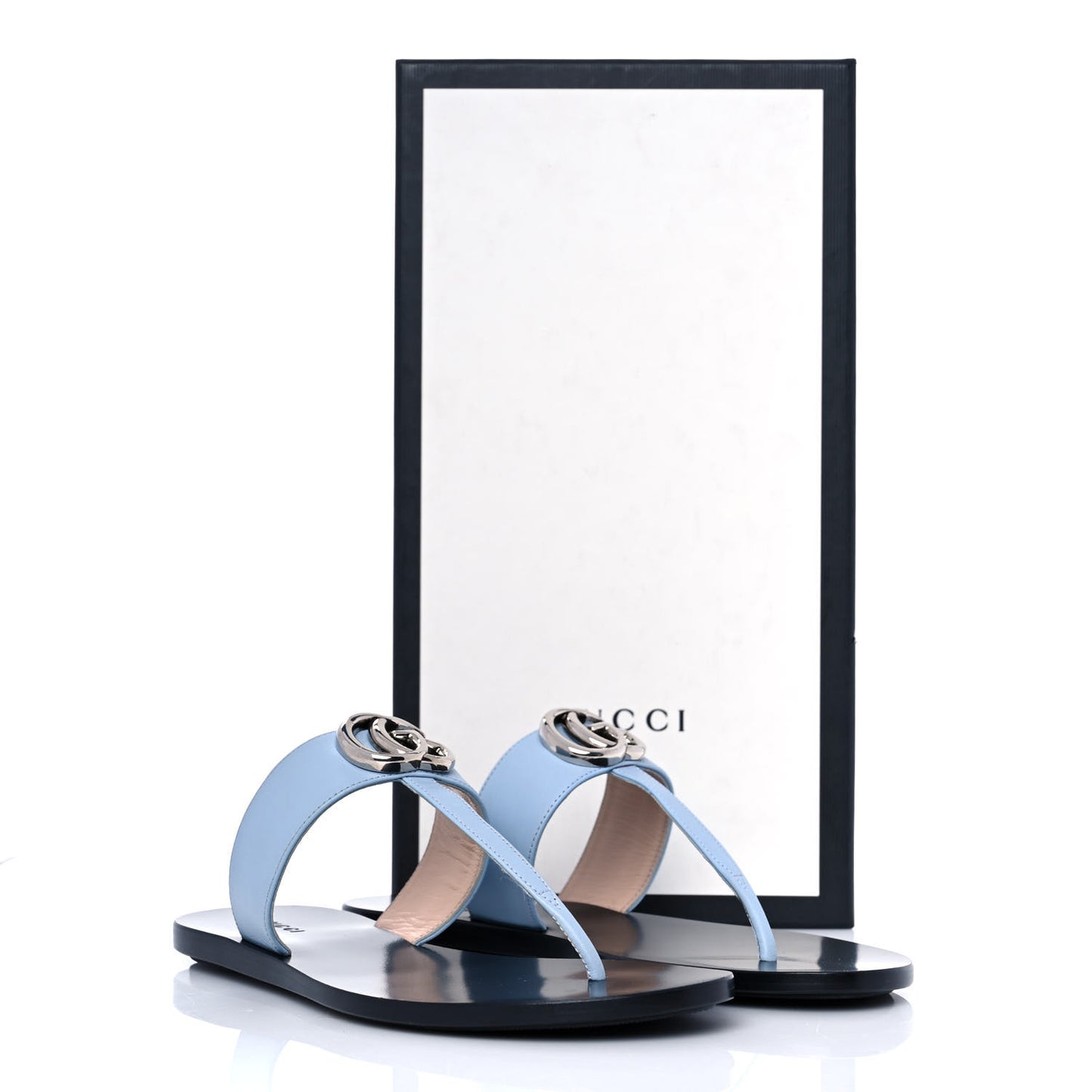 Calfskin GG Marmont Thong Sandals 36 Porcelain Light Blue