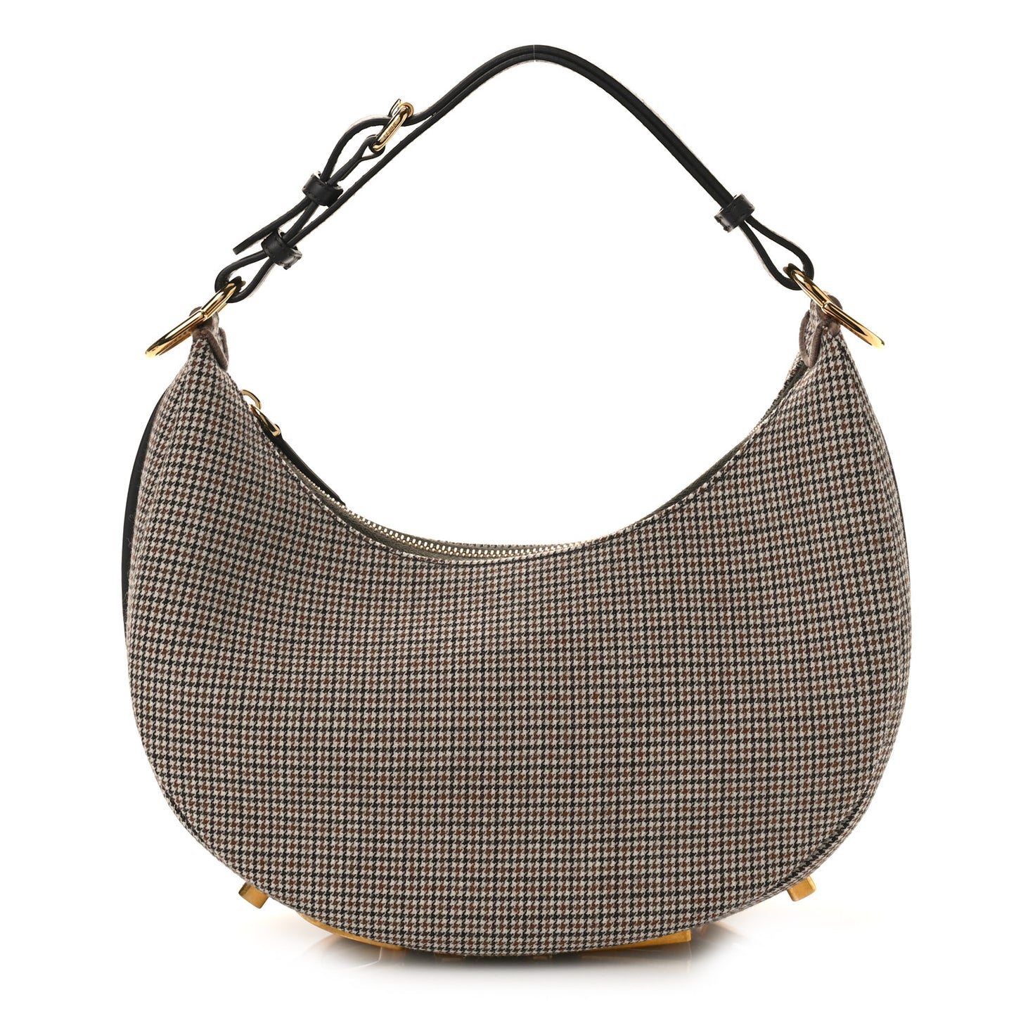 Wool Vitello Grace Small Houndstooth Small Fendigraphy Hobo Bag Beige Ebano
