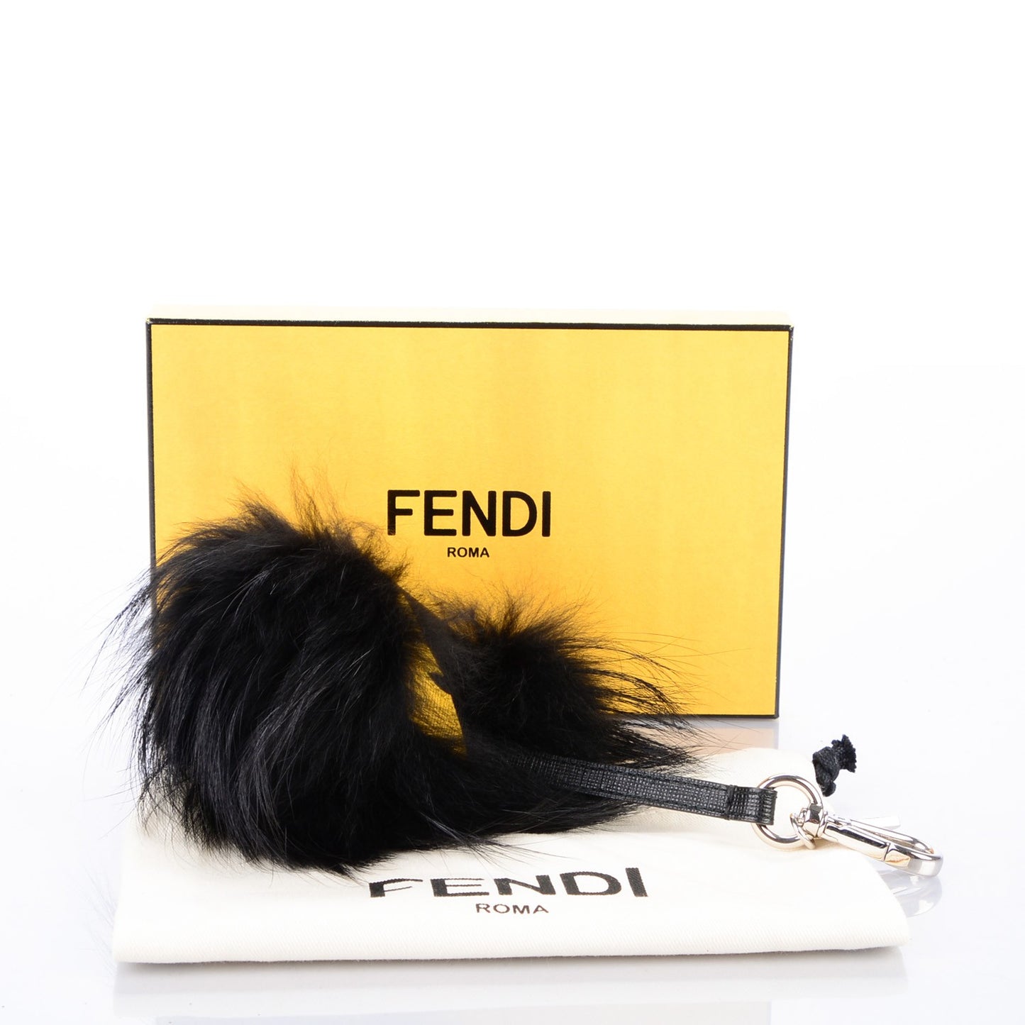 Vitello Elite Fox Fur Fusto Monster Bag Bug Charm Black Yellow