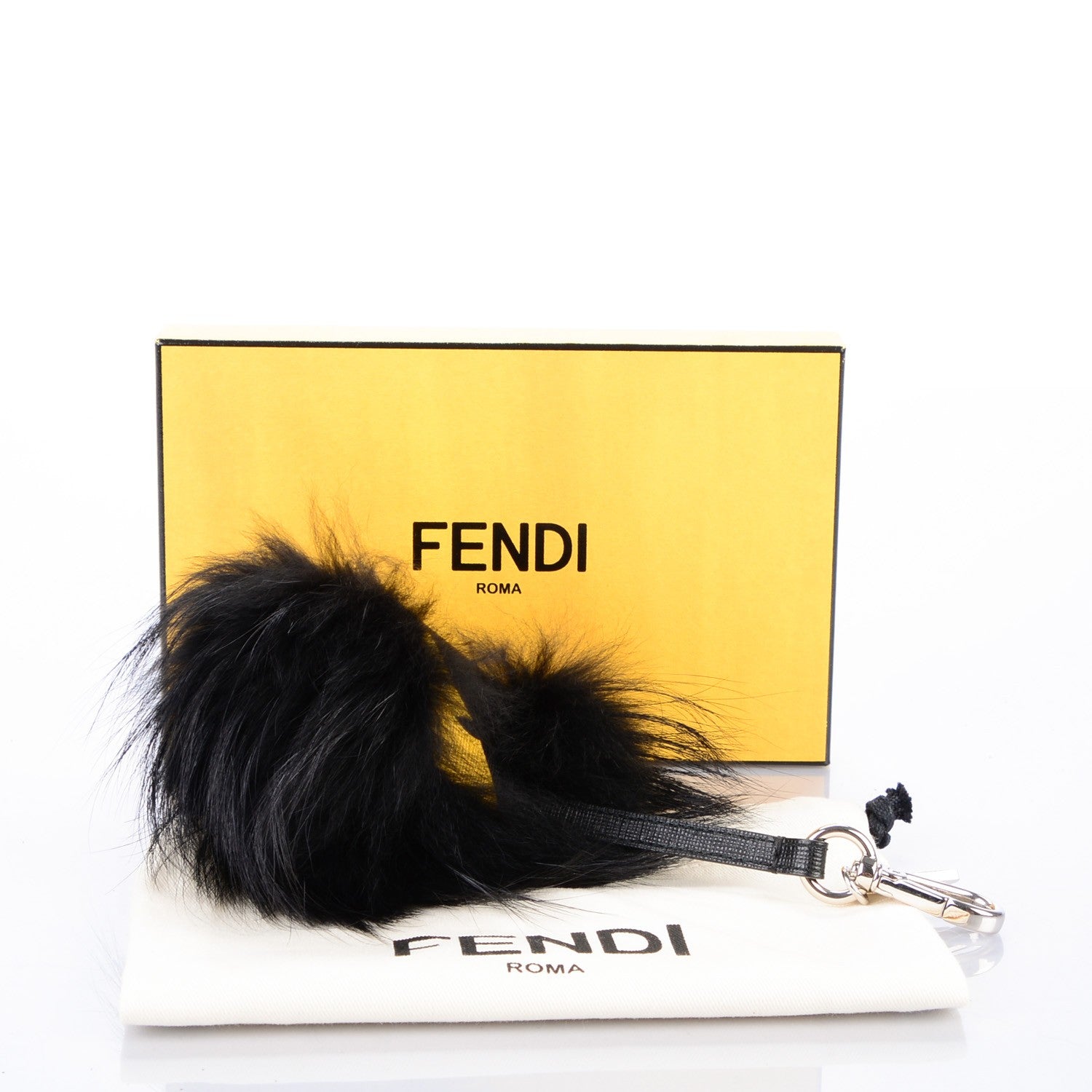 Fendi Vitello Elite Fox Fur Fusto Monster Bag Bug Charm Black Yellow 4 of 7