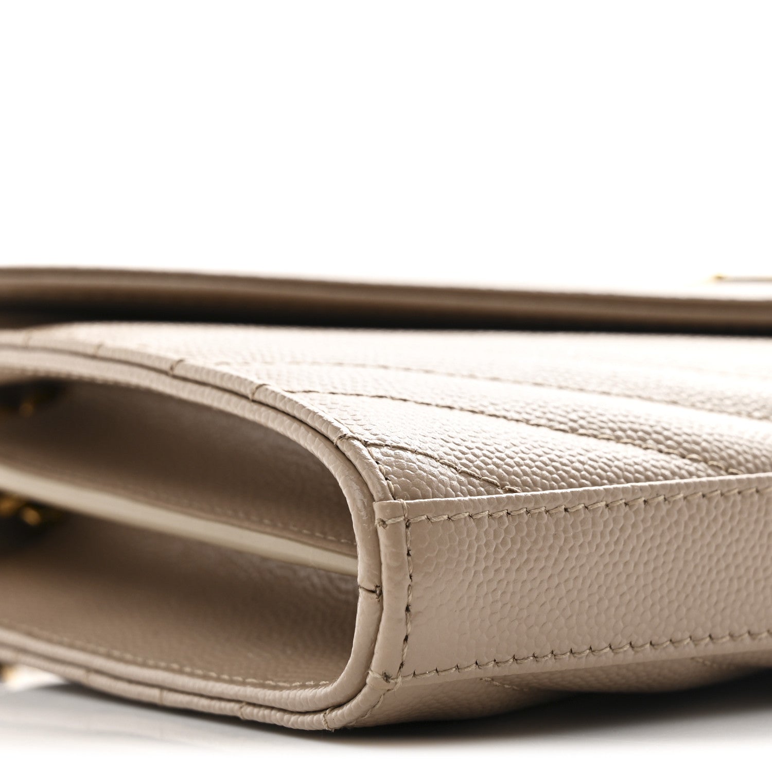 Saint Laurent Grain De Poudre Matelasse Chevron Monogram Chain Wallet Dark Beige 10 of 11