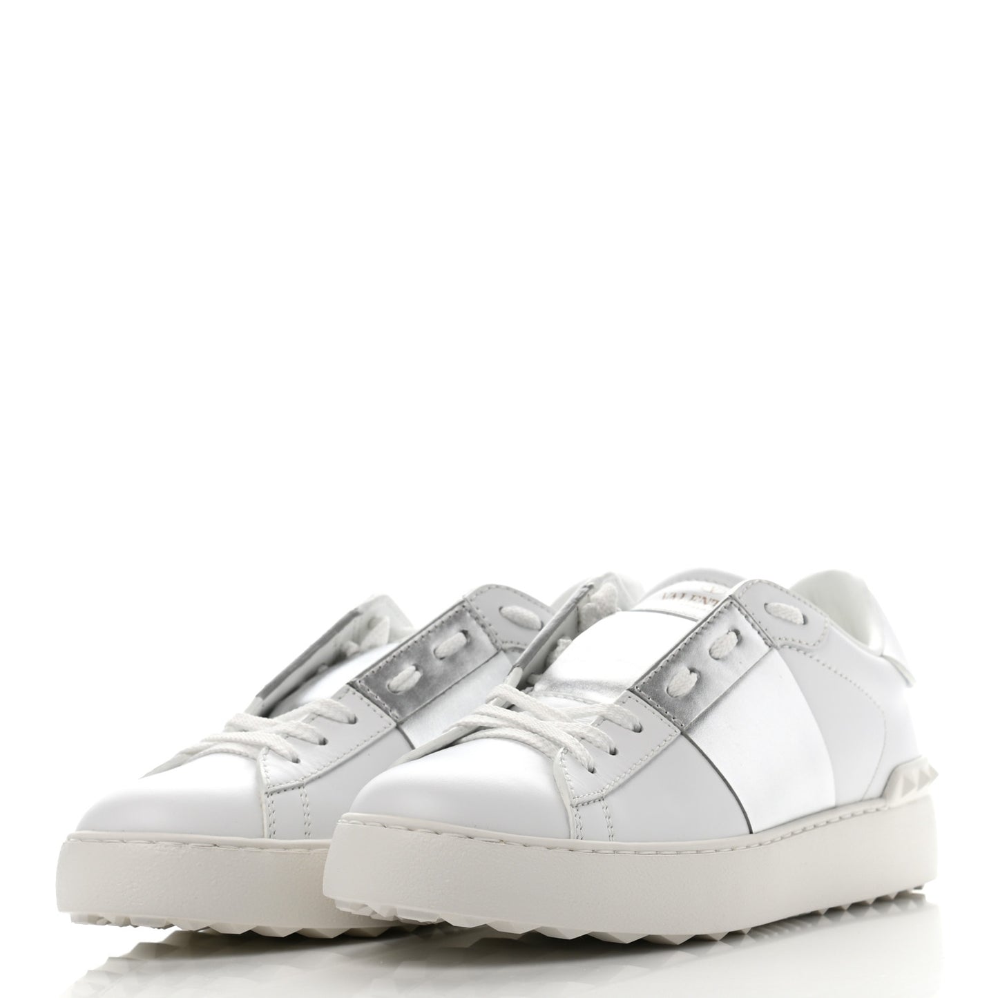 Calfskin Rockstud Open Sneakers 36.5 White Silver