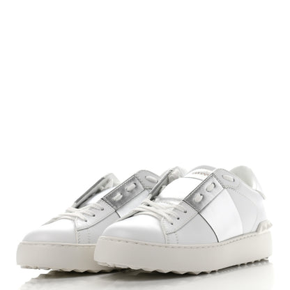Valentino Garavani Calfskin Rockstud Open Sneakers 36.5 White Silver 3 of 8