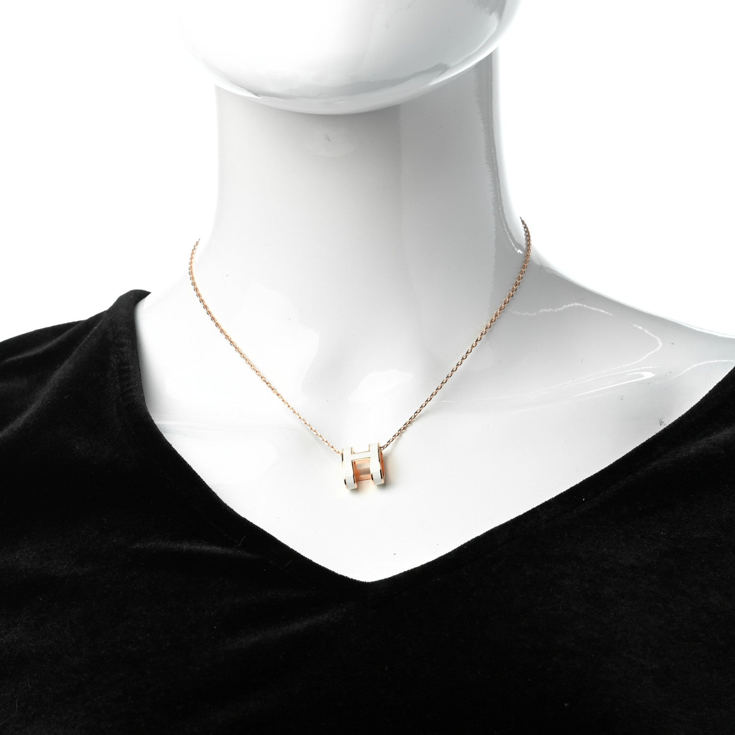 Hermes Lacquered Rose Gold Pop H Pendant Necklace White 2 of 5