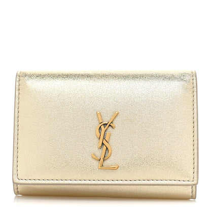 Saint Laurent Metallic Calfskin Monogram Trifold Key Case Platino 1 of 8
