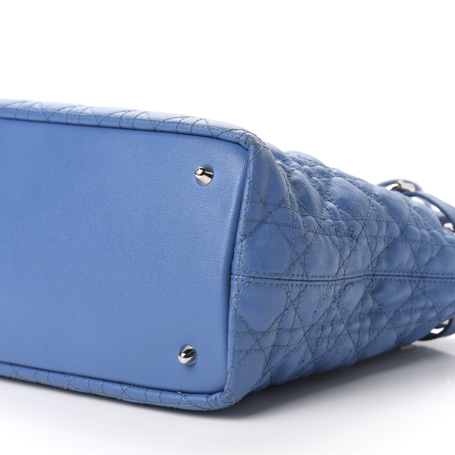Christian Dior Coated Canvas Cannage Small Panarea Tote Cobalt Blue 7 of 13