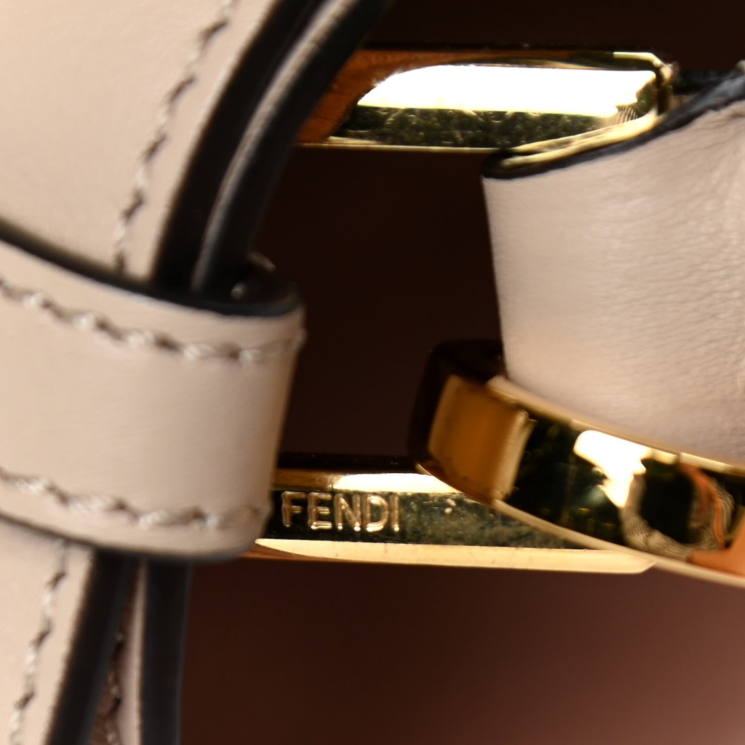 Fendi Vitello Seta Glazed Fabric FF 1974 Medium Peekaboo X-Lite Nuvola Mogano Panna 13 of 19
