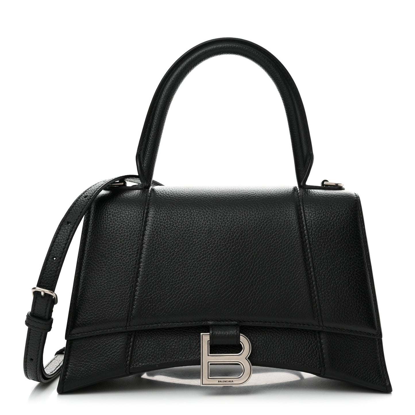 Grained Calfskin Small Hourglass Top Handle Bag Black