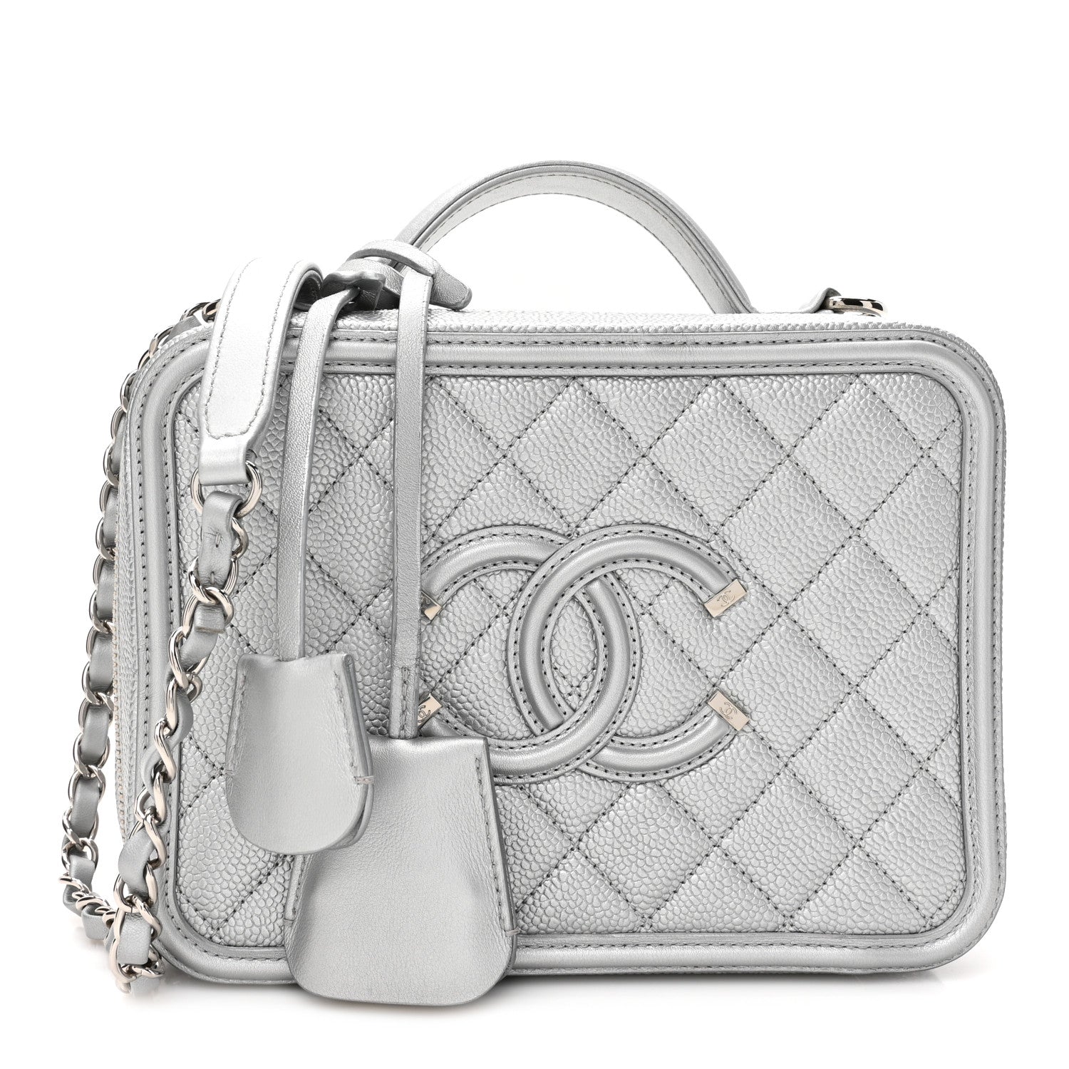 Chanel Metallic Caviar Quilted Medium CC Filigree Vanity Case Silver 1 of 10