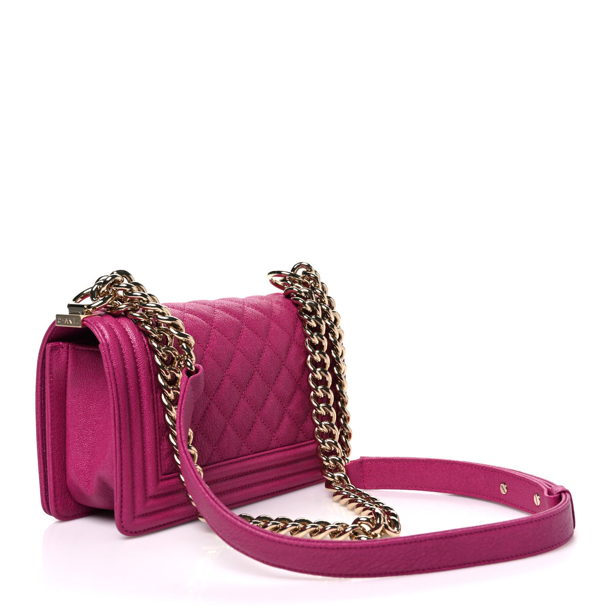 Caviar Quilted Small Boy Flap Fuchsia