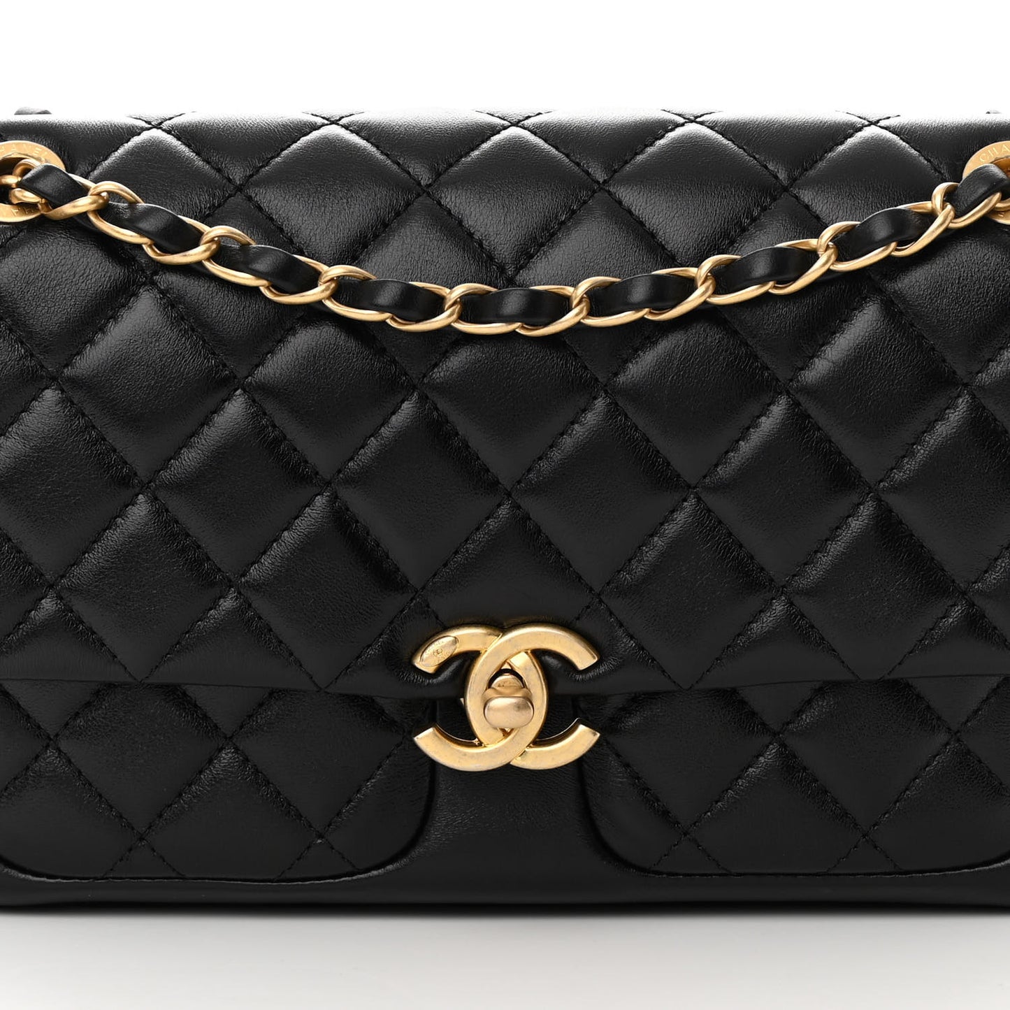 Shiny Lambskin Quilted Small Daily Friend Flap Black