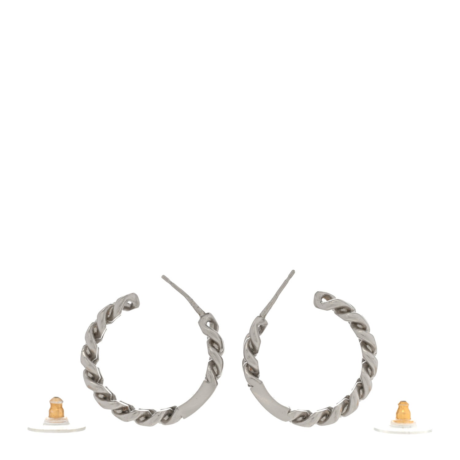 Chanel CC Chain Hoop Earrings Silver 3 of 4