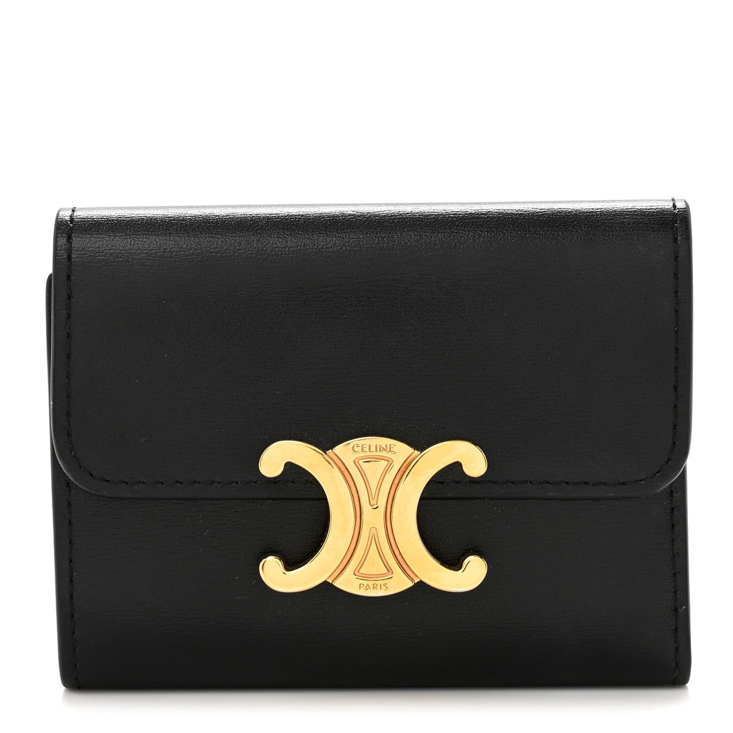 Celine Calfskin Compact Triomphe Wallet With Coin Purse Black 1 of 7