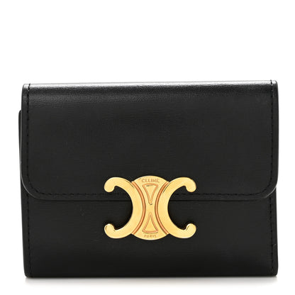 Celine Calfskin Compact Triomphe Wallet With Coin Purse Black 1 of 7