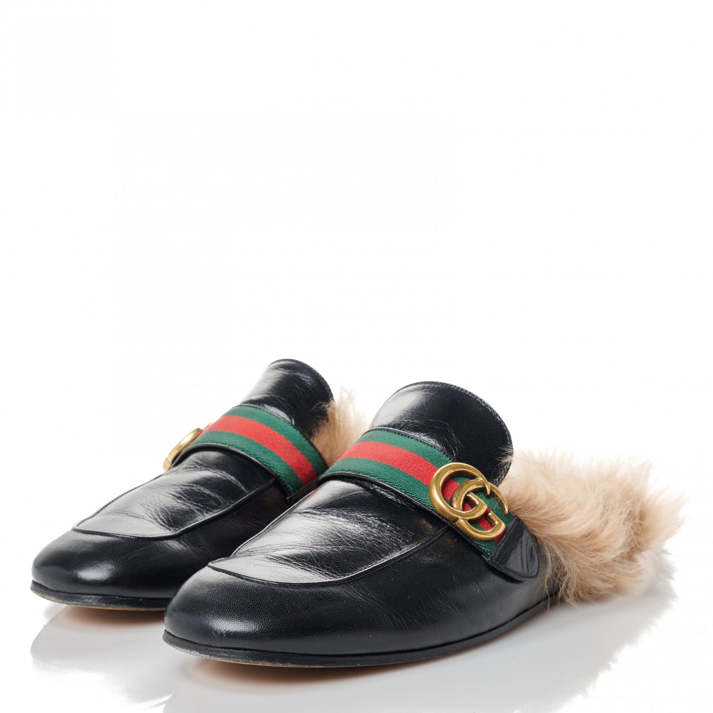 Goatskin Fur Web GG Mens Princetown Slippers 10 Black