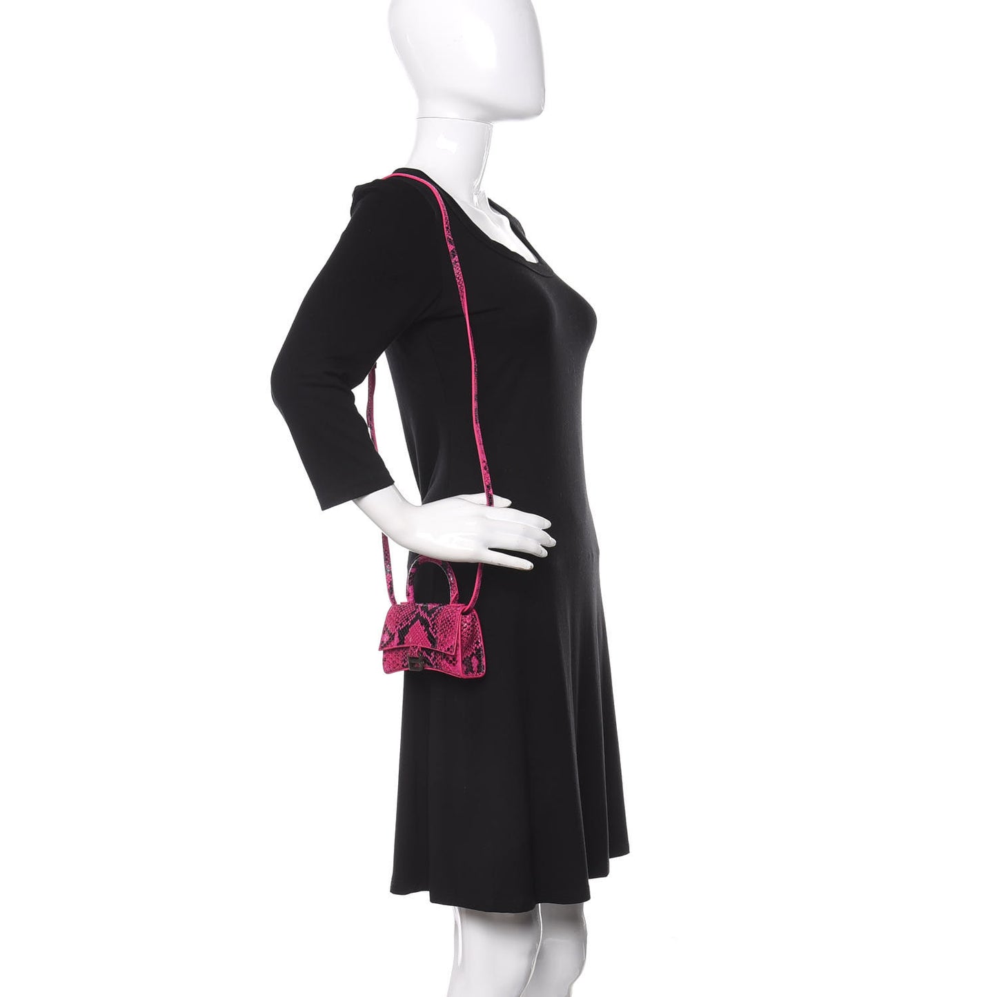 Shiny Calfskin Python Effect Hourglass Top Handle Bag Mini Fuchsia Black