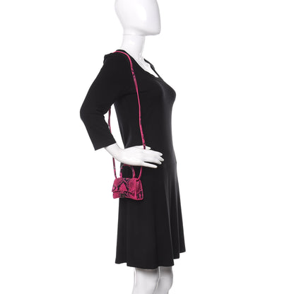 Balenciaga Shiny Calfskin Python Effect Hourglass Top Handle Bag Mini Fuchsia Black 2 of 9