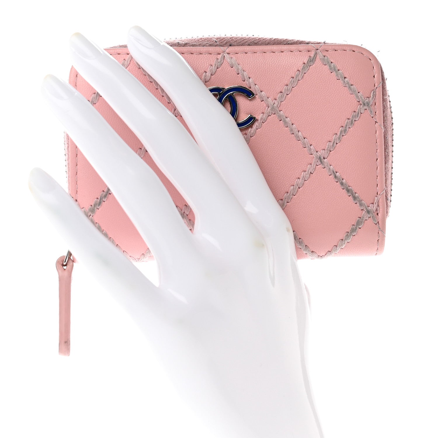 Chanel Lambskin Double Stitch Zip Coin Purse Pink 3 of 9