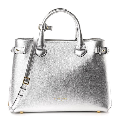 Burberry Metallic Grainy Calfskin House Check Medium Banner Tote Silver 1 of 10