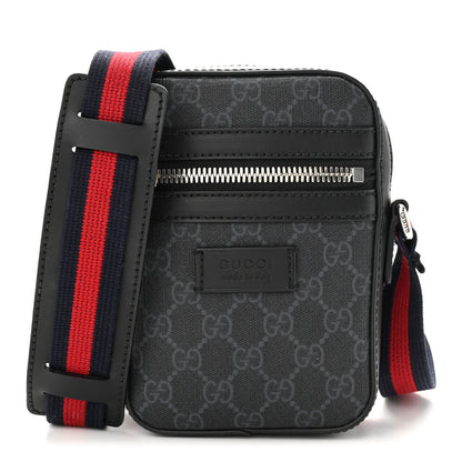 Gucci GG Supreme Monogram Appia Calfskin Web Messenger Bag Black Grey 1 of 11