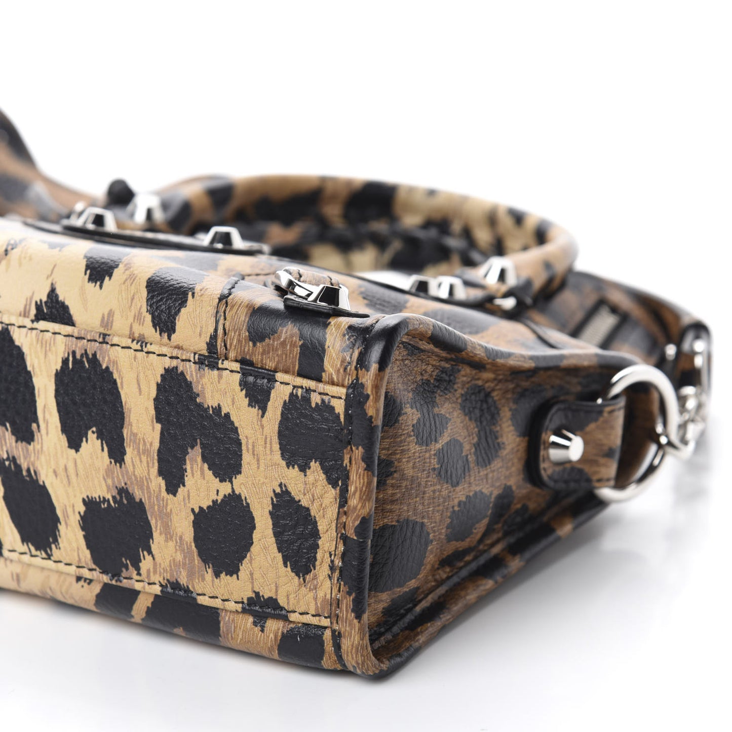 Smooth Calfskin Leopard Print Classic Silver Hardware Mini City Beige