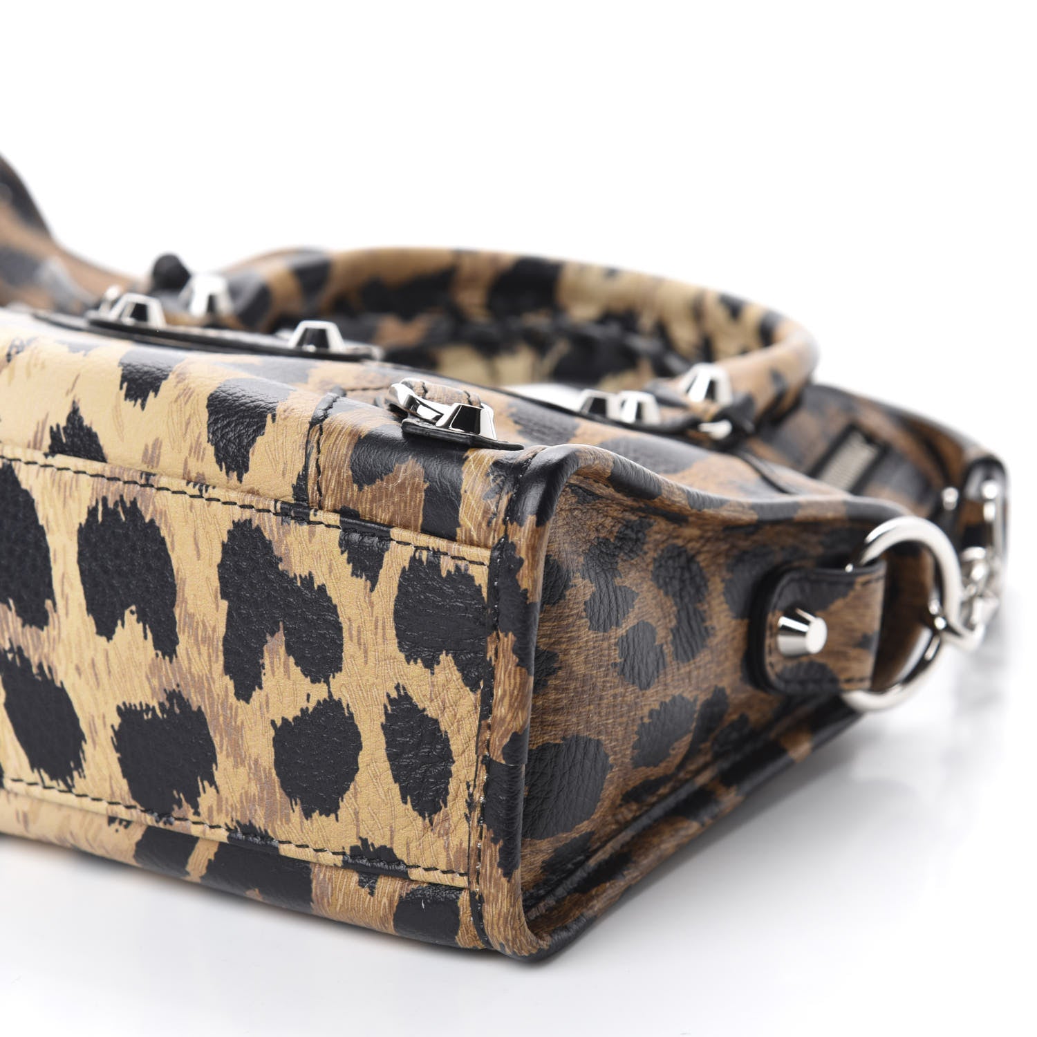 Balenciaga Smooth Calfskin Leopard Print Classic Silver Hardware Mini City Beige 7 of 11