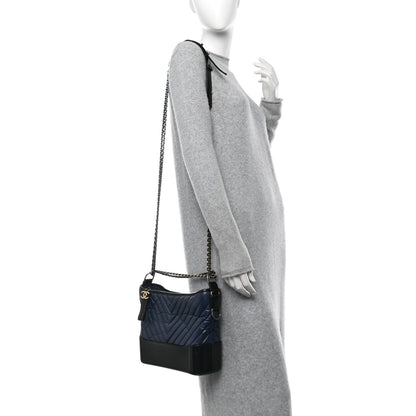 Chanel Aged Calfskin Chevron Quilted Medium Gabrielle Hobo Navy Black 2 of 10