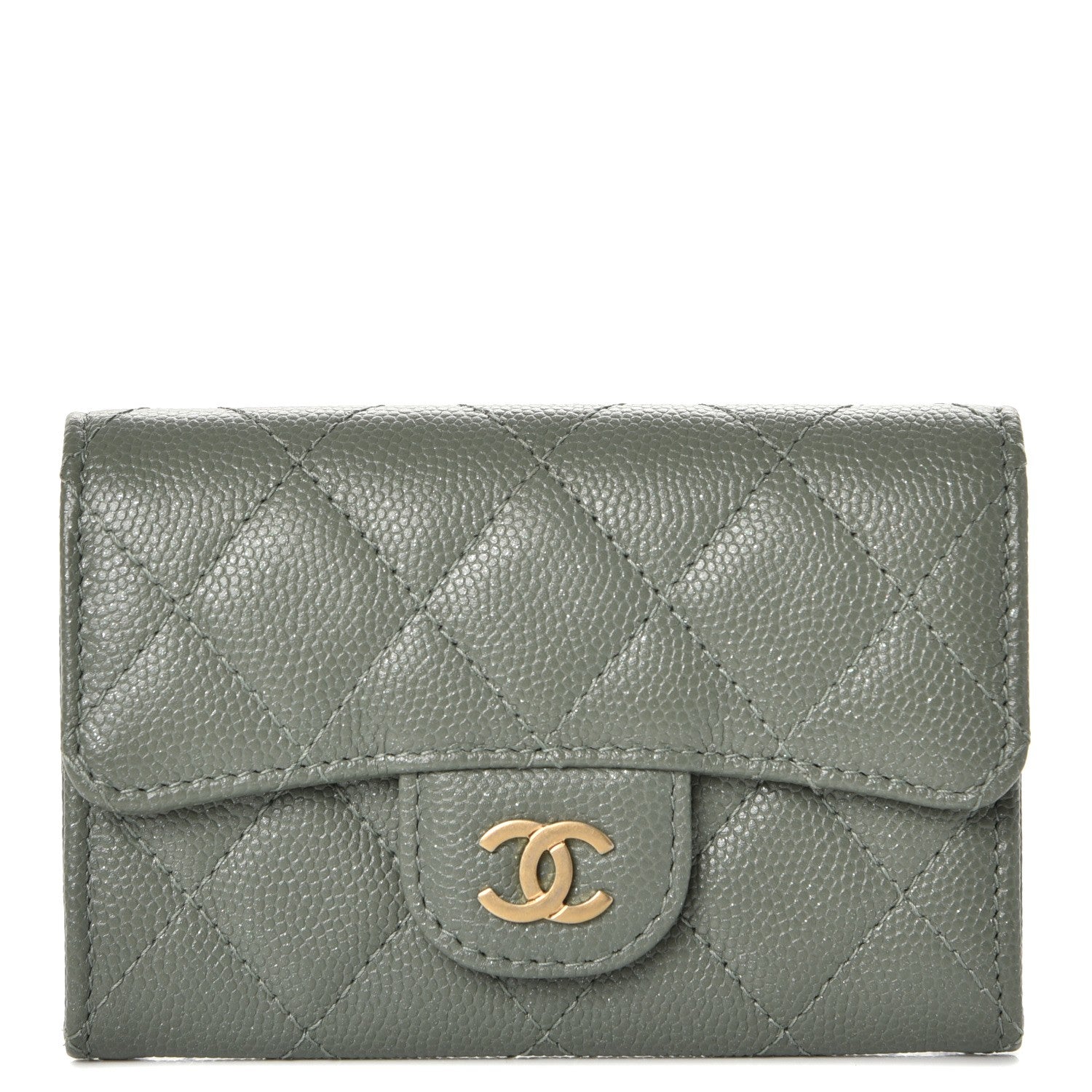 Chanel Iridescent Caviar Quilted Flap Card Holder Green 1 of 9